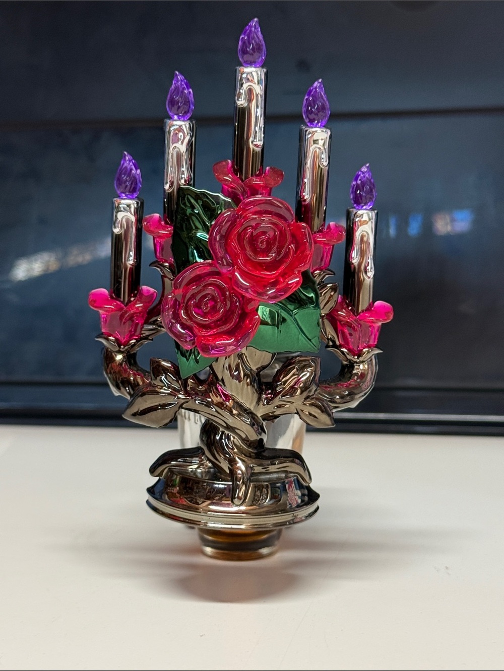 Bath & Body Works Pink Rose Candelabra Nightlight with Purple Flames